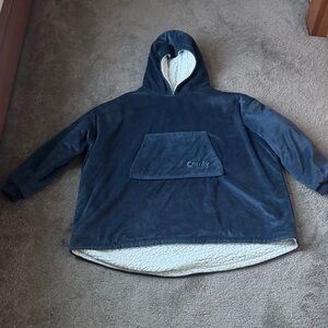 The Comfy Blue Sherpa Lined Hoodie Oversized Cozy Blanket Hoodie Pocket SIZE OS